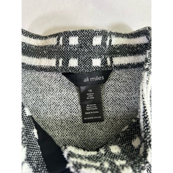 Ali Miles Plaid Blazer Car Coat Womens Size 1X Black White Boho Casual Mature - Picture 5 of 10